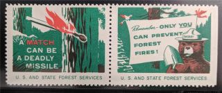Us Poster Stamps Forest Service Smokey The Bear 12 Labels Prevent Forest Fires