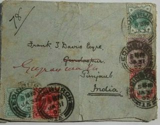 Great Britain 1902 Edinburgh Cover To India With 5 Stamps Sea Post Office