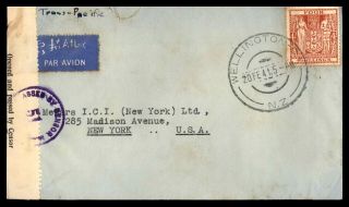 Zealand Postal Fiscal 1941 Censored 51 To Us Trans - Pacific Airmail Cover 4 S
