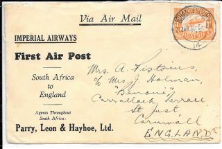 South Africa 1932 Imperial Airways Cover To Uk