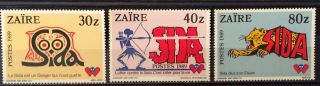 World Stamps Zaire Set 3 Anti - Aids Campaign Sg1361 - 1363 (b5 - 4t)