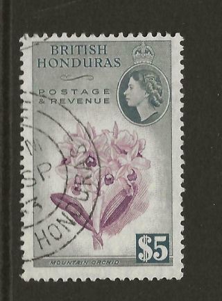 British Honduras Sg190 Qeii $5 Mountain Orchid Thematic Fine Cat £17