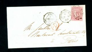 1859 4d Rose On Cover London To Paris (s135)