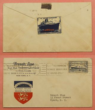 1935 France Ss Normandie Ship Maiden Voyage Cachet,  Label