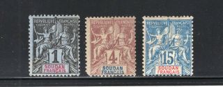 Lot 3 Old 1894 French Sudan Colony Navigation/commerce Stamps Scott 3/5/9