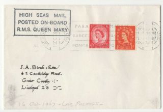 High Seas Mail Cover Posted On Board Rms Queen Mary 1967 Las Palmas Spain 057c
