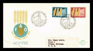Dr Jim Stamps Freedom From Hunger Fdc Netherlands Scott 413 414 Monarch Cover