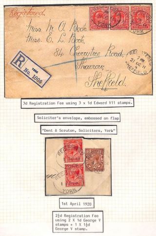 F8 1911 Gb Heffield Solicitors Envelope Embossed On Flap 3d Registration Fee Pts