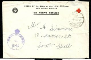 1942 Ww2 Oas Cover Egypt Prepaid To Zealand Order Of St John Nz Red Cross