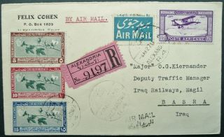 Egypt 4 Apr 1927 Registered Airmail Cover From Alexandria To Basra,  Iraq - See