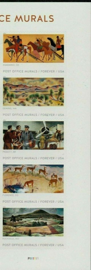 Us History 2019 Scott 5372 - 5376 Post Office Murals 5 Vf Forever Pn Stamp Strip
