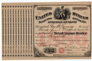 Special Tax Stamps - 1886 Retail Liquor Dealer - -
