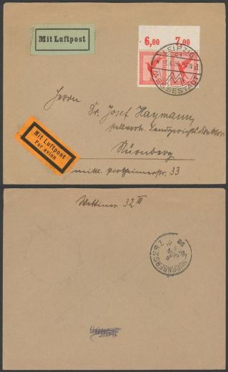 Germany 1926 - Air Mail Cover Leipzig To Nurnberg 36162/19