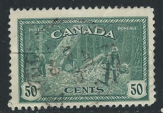 Canada 272 (7) 1946 50 Cent Dark Blue Green Lumbering,  B.  C.  Cv$3.  00