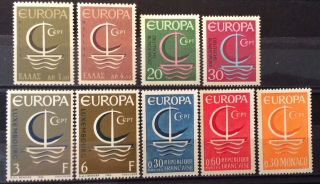 World Stamps Europa 1960’s 9 Stamps Var Countries Stamps (b5 - 7e)
