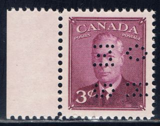 Canada O286 (4) Perfin 1949 3 Cent Rose Violet George Vi " O.  H.  M.  S.  " Mnh Cv$2.  00