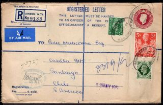 Uk Gb T Chile Registered Air Mail Envelope 1951 Philatelic Censor British Phila.