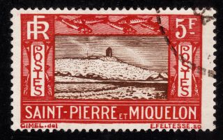 St.  Pierre & Miquelon 157 1932 Lighthouse & Fish 5fr Brn/red Brown Cv $37