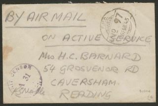 Indian Army Fpo No 97 Feb 1945 Unstamped Cover Nyaungu,  Burma To Uk Proud Ns