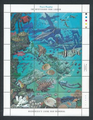 Micronesia 71 " The Mysterious Truk Lagoon (1988) " Mini Sheet Of 18 Stamps Mnh