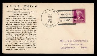 Dr Who 1941 Uss Schley Naval Ship Honolulu Hawaii Memorial Cachet E45882