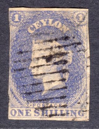 Ceylon 1857 - 59 Qv 1s Slate - Violet Wmk Star Imperf U,  Sg 10 Cat £200
