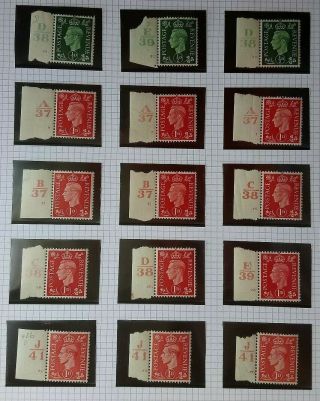 Great Britain Selection Of 15 King George Vi Definitive Control Stamps No 5