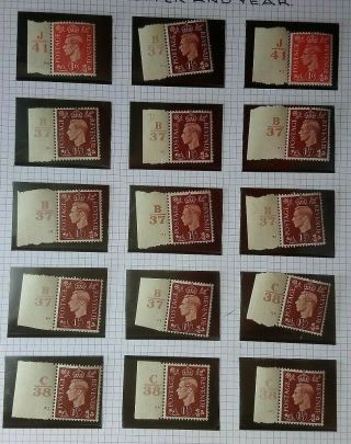 Great Britain Selection Of 15 King George Vi Definitive Control Stamps No 1