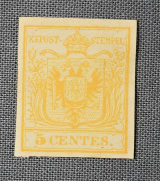 Rare Early Postage Stamp Of Austria,  Lombardy - Venetia: 5 C. ,  1850 (scott 1b)