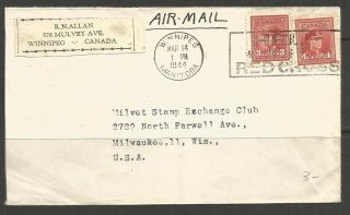 Canada.  1944.  7c Air Mail Cover.  Winnipeg To Milwaukee