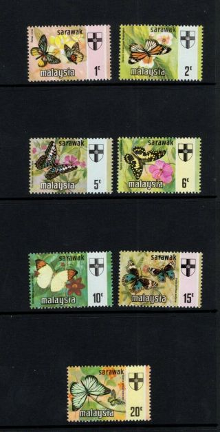Malaysia Sarawak 1971 Butterflies Set Of 7 Mnh Sg 219 - 225 Sc 235 - 241