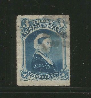 Newfoundland – 1877 – Queen Victoria Issue – 3 Cents,  Blue – Scott 39 –