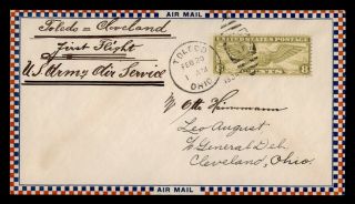 Dr Who 1934 Toledo Oh To Cleveland Army Emergency First Flight Air Mail C121330