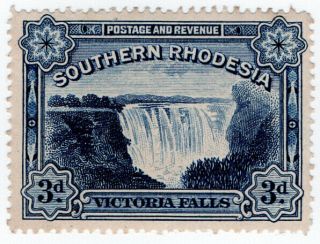 (i.  B) Southern Rhodesia Postal : Victoria Falls 3d (unlisted Perf 14)