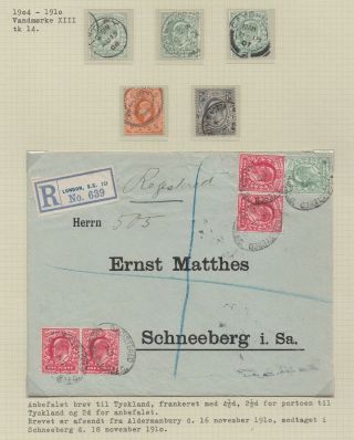 Lot:31576 Gb Edvii Registered Cover 16 Nov 1910 To Schneeberg I.  Sa.  Along Wi