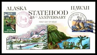 Mayfairstamps Us Fdc 1984 Collins Alaska Statehood Combo Dual Cancels Hand Paint