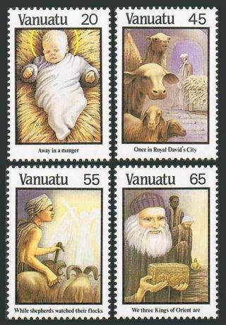 Vanuatu 461 - 463,  Mnh.  Michel 773 - 776.  Christmas 1987.  Away In A Manger,  Shepherds,