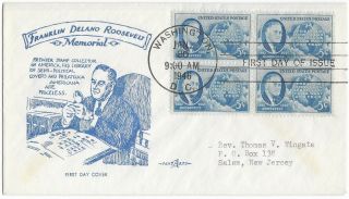 1946 Fdc,  933,  5c Franklin D.  Roosevelt,  Pent Arts (m - 13a) Cachet,  Block Of 4