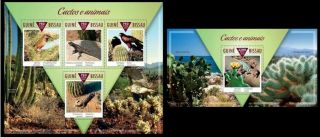 Guinea Bissau 2015 Fauna Birds Cacti Cactus Klb,  S/s Mnh