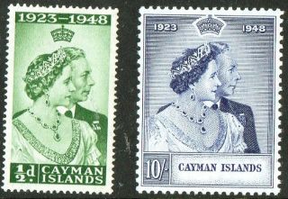 Cayman Islands 1948 Silver Wedding Sg129 - 130 Cat £24,  Mounted