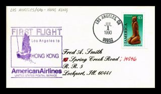 Dr Jim Stamps Us Los Angeles First Flight Air Mail Cover Hong Kong Backstamp
