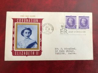 Canada,  1953 Coronation Illustrated First Day Cover Sent To Malta