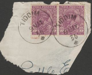 India Burma 1936 Kgv 1a3p Pair On Piece With Tiddim Postmarks