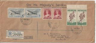 1955 Wellington Zealand Ohms Official Registered Cover To West Orange,  Nj