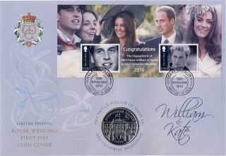 William & Kate Royal Wedding Coin Cover & Minisheet Iom Limited Edn Fdc 2010