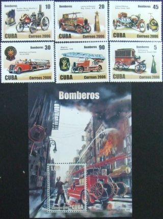 Caribbean,  Firefighters Cars,  6 St. ,  1 S/sh,  Mnh,  2006,  Cu 04