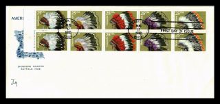 Dr Jim Stamps Us American Indian Headdresses Fdc Faith Legal Cover Booklet Pane