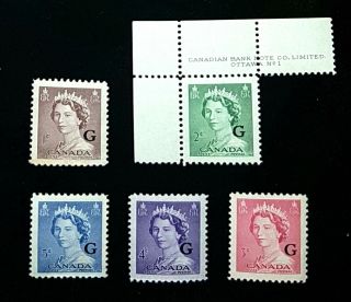 1953 Canada Official G Stamps O33 34 35 36&37 Mhr F/vf Queen Elizabeth G