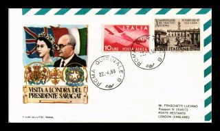Dr Jim Stamps Queen Elizabeth President Saragat Visit Airmail Italy Cover
