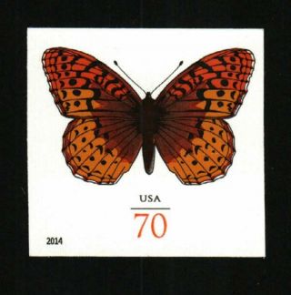 2014 70c Great Spangled Fritillary Butterfly,  Imperforate Scott 4859a Vf Nh